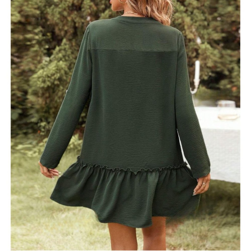 Green Ruffle Hem Smock Dress - Picture 4 of 6